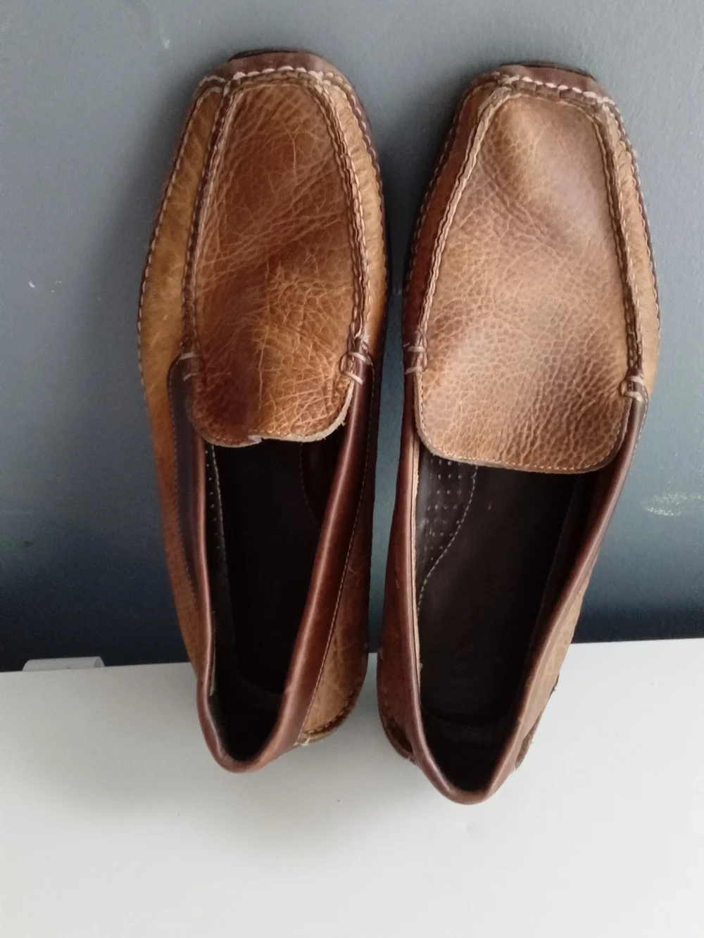 LL Bean Mens Pebble Grain‎ Leather Driving Moccasin Loafers Tan Brown Slip On
